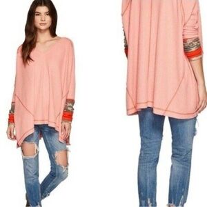 Free People Lovin Leopard Thermal Long Sleeve Shirt Pink Women Size S